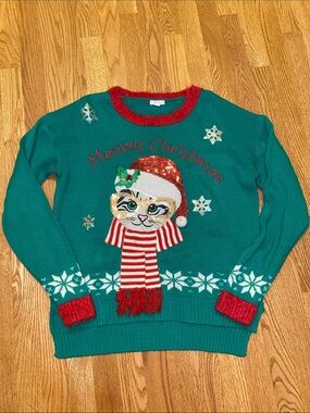 Ardene Christmas Holiday Cat Sweater Size L